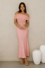 Velvet Sky Off Shoulder Mesh Maxi Dress Pink