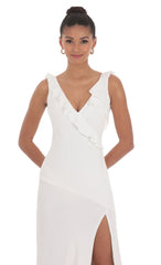 V-Neck Open Back Maxi Dress in White