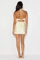 Yours To Love Satin Halter Mini Dress Yellow