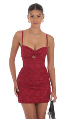Lace Cutout Bodycon Dress in Maroon