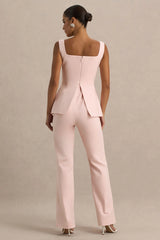 Aceline | Baby Pink Square-Neck Tailored Jumpsuit