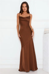Brilliant Belle Satin Maxi Dress Brown