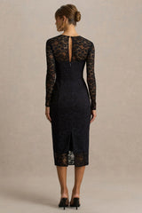 Alissa | Black Lace Square-Neck Midi Dress