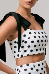 Phoebe | Black & White Polka Dot Crop Top With Tie Straps Tie