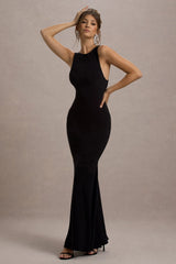Odelle | Black Boat-Neck Racer-Back Maxi Dress