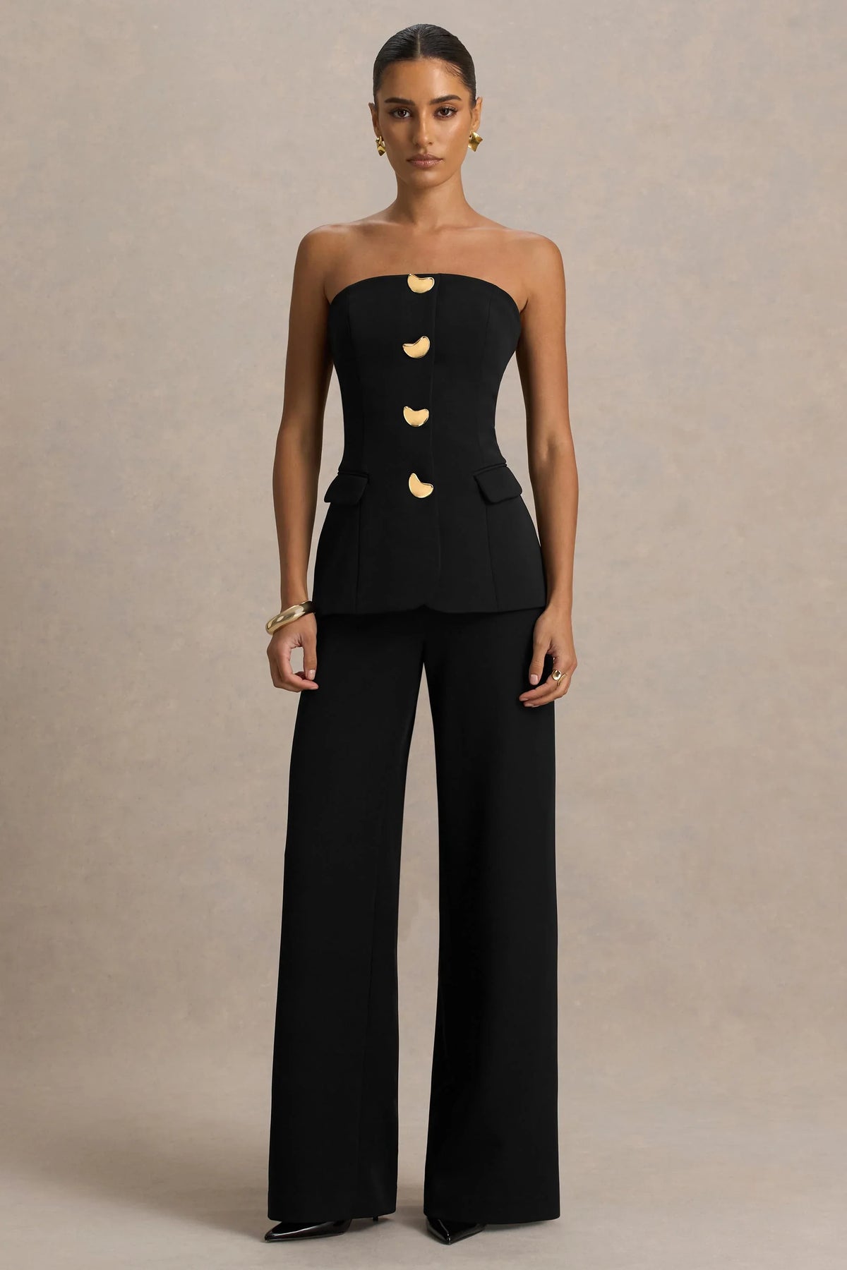 Zoey | Black Bandeau-Neck Jumpsuit