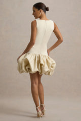 Tamie | Stone Boat-Neck Ruffled Mini Dress