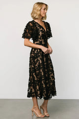 Sadie Embroidered Midi Dress | Black + Nude