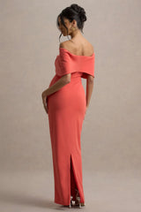 Cornelia | Orange Strapless Maxi Dress With Oversized Bow