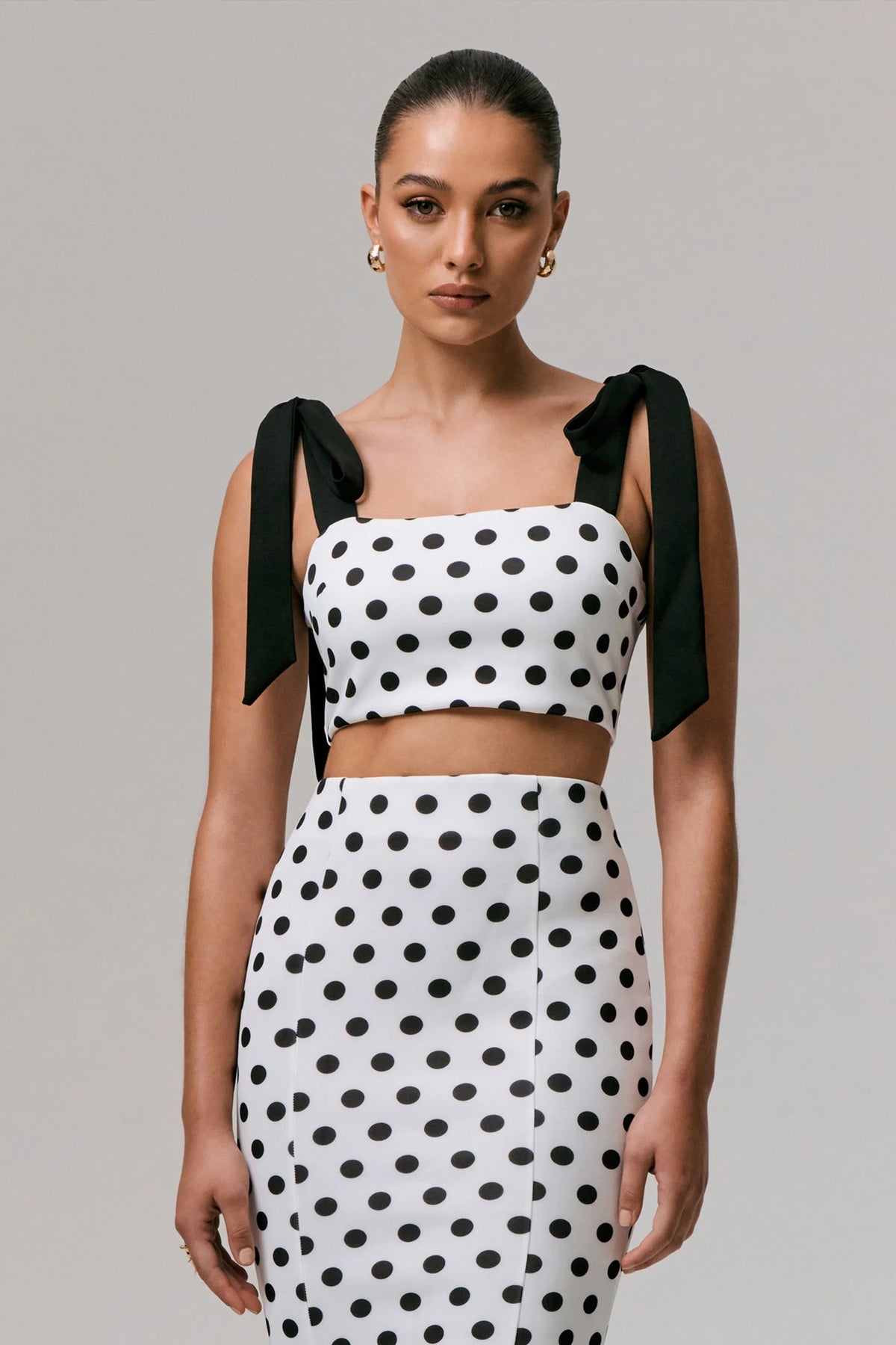 Phoebe | Black & White Polka Dot Crop Top With Tie Straps Tie