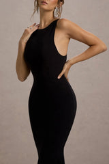 Odelle | Black Boat-Neck Racer-Back Maxi Dress