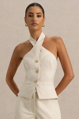 Cadence | Nude Halter-Neck Tailored Top