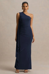 Adelina | Navy One-Shoulder Maxi Dress With Drape