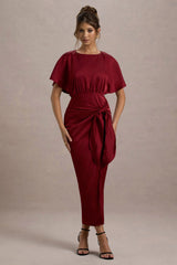 Mika | Port Satin Short-Sleeve Wrap Midi Dress