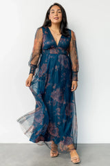 Layla Tulle Maxi Dress | Copper + Blue Metallic