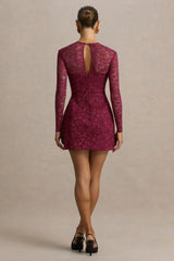 Bijou | Burgundy Lace Long-Sleeve Mini Dress
