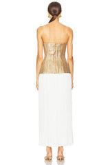 Strapless Straight Neck Sequin Dress W/ Plisse Skirt