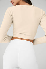 Seamless Ribbed Cropped Serene Long Sleeve - Macadamia