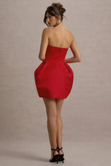 Zuki | Red Satin Sweetheart Mini Dress With Tulip Skirt