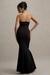 Angela | Black Bandeau Fishtail Maxi Dress