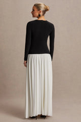 Monroe | Black And White Crew-Neck Maxi Dress With Drop-Waist