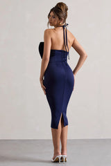 Carly | Navy Halter-Neck Midi Dress With Bow