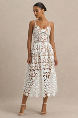 Zuri | White Lace Sweetheart Midi Dress With Cami Straps