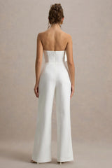 Opia | White Bandeau Wide-Leg Jumpsuit With Large Floral Corsage