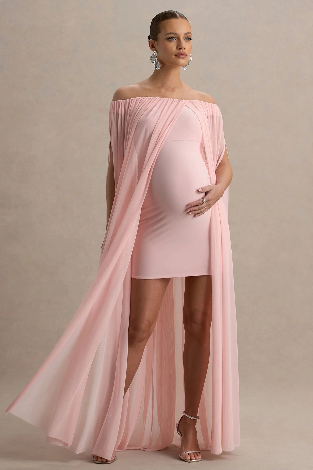 Atmosphere | Pink Bandeau Maternity Mini Dress With Mesh Overlay