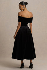 Ablaze | Black Velvet Bardot-Neck Maxi Dress