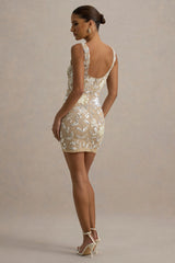 Moonshine | Floral Sequin Hand-Embellished Square-Neck Mini Dress