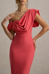 Angelina | Pink Draped Shoulder Maxi Dress