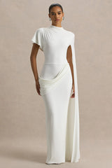 Tropic | White High-Neck Maxi With Long Cape Sleeve