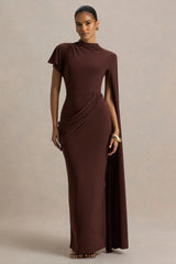Tropic | Brown High-Neck Maxi With Long Cape Sleeve