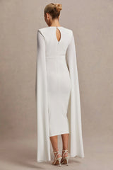 Flawless | White Square-Neck Maternity Midi Dress With Cape-Sleeves