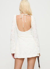 Lukea Lace Long Sleeve Mini Dress Cream
