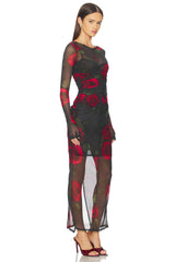 Mesh Ruched Maxi Dress