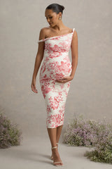Salome | Pink Floral Print Twisted Asymmetric Maternity Midi Dress