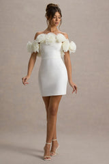 Von | White Bardot Mini Dress With Ruffle Trim
