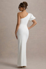 Vittoria | White Asymmetric Puff-Sleeve Split Maxi Dress