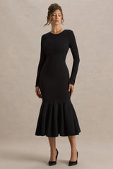 Liberty | Black High Neck Mermaid Maxi Dress With Ruffling Detail