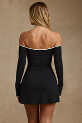 Modal Off-Shoulder A-Line Mini Dress in Black