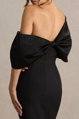 Lucille | Black Asymmetric Bardot Midi Dress