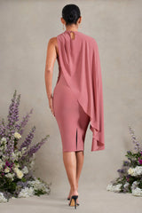 New Chapter | Blush Pink Asymmetric Maternity Midi Dress With Cape
