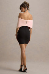 Sadie | Black & Pink Bow Bardot Mini Dress