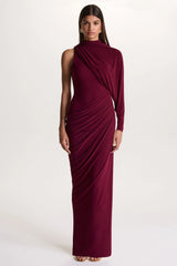 Aphra | Burgundy High-Neck Maxi Dress With Cape-Sleeve