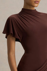 Tropic | Brown High-Neck Maxi With Long Cape Sleeve