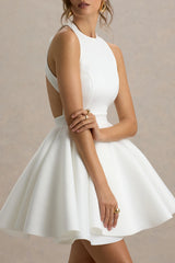 Waverly | White Racer-Neck Sleeveless Skater Mini Dress