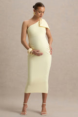 Adorn | Lemon Asymmetric Maternity Midi Dress With Shoulder Bow Detail