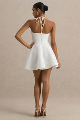 Taylor | White Lily Print Square-Neck Mini Dress